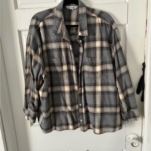 Old Navy Gray and Tan Plaid Shirt